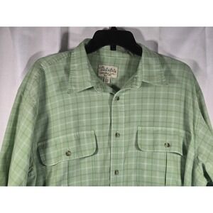 Cabelas‎ Mens Large Green Plaid Work Dress Button Up Long Sleeve Collared Shirt